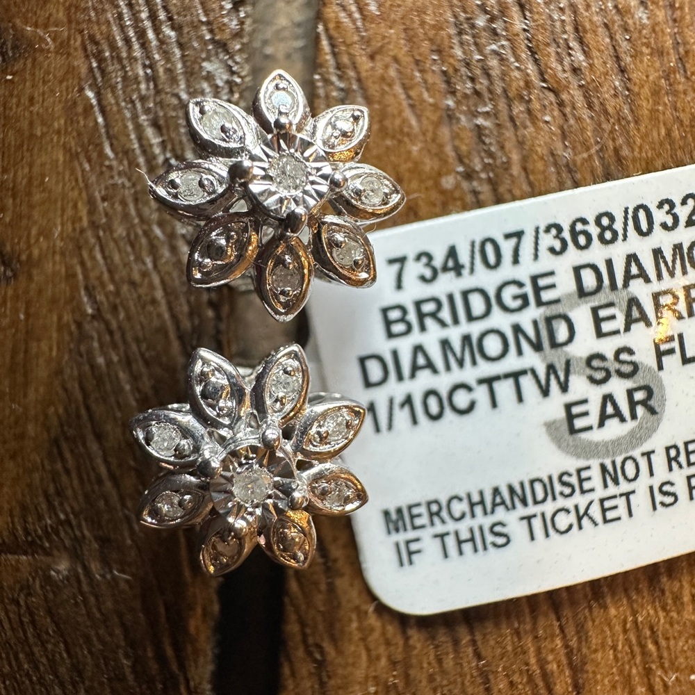 Elegant Silver Floral Diamond Earrings
